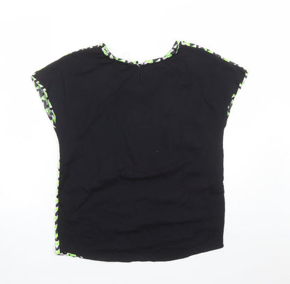Marks & Spencer Womens Black Geometric Polyester Basic T-Shirt Size 8 Round Neck
