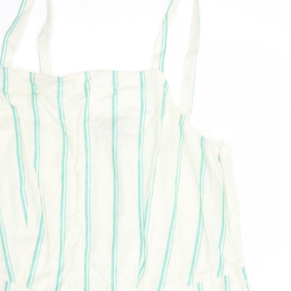 Marks and Spencer Womens Ivory Striped Flax Camisole Tank Size 20 Square Neck