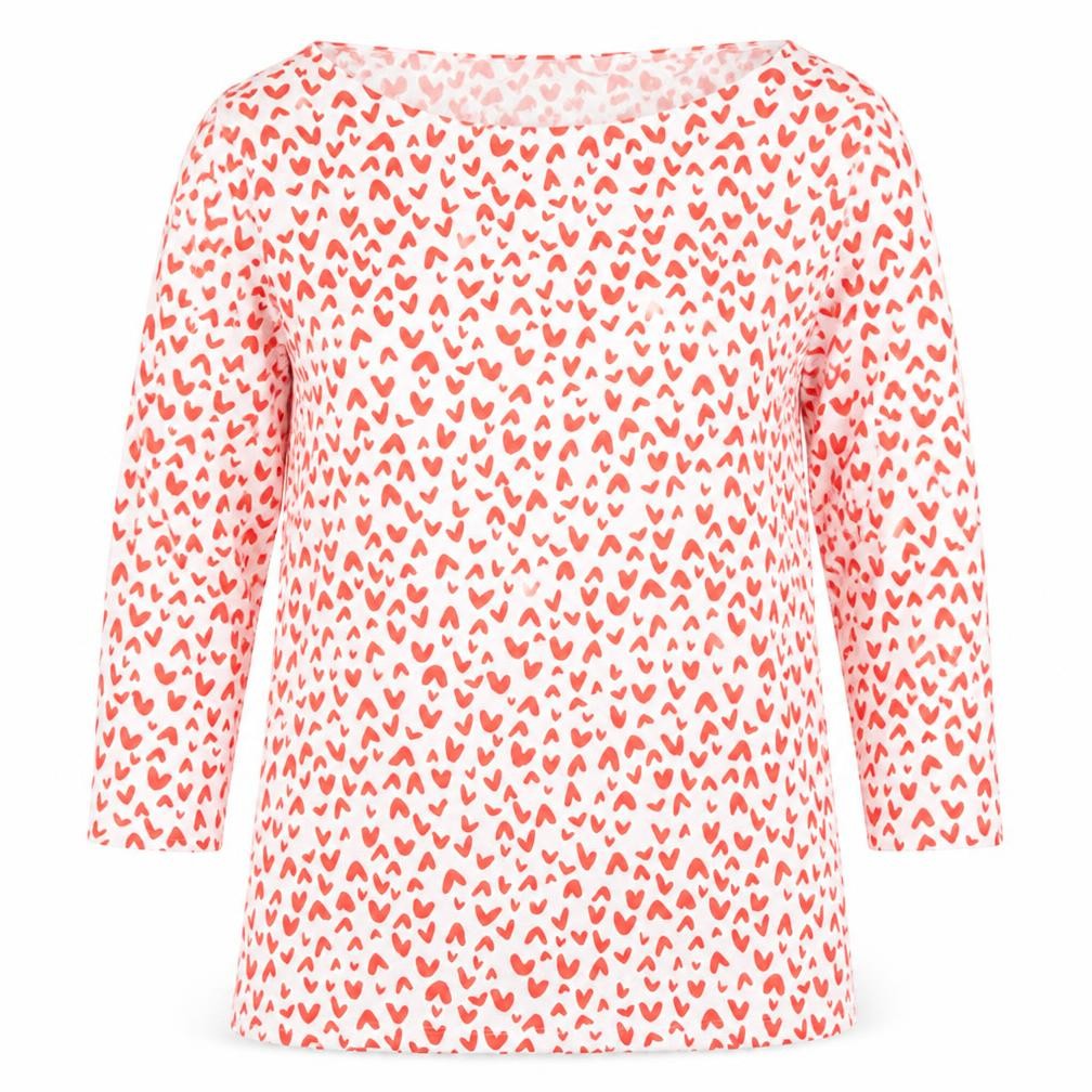 Marks & Spencer Womens White Geometric Cotton Basic T-Shirt Size 10 Boat Neck - hea