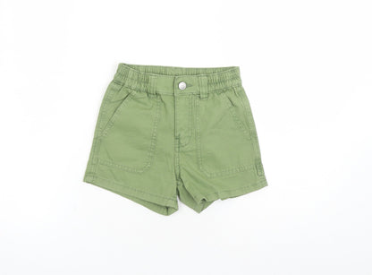 Marks & Spencer Girls Green Cotton Mom Shorts Size 6-7 Years L3 in Regular Zip - Elasticated Waist