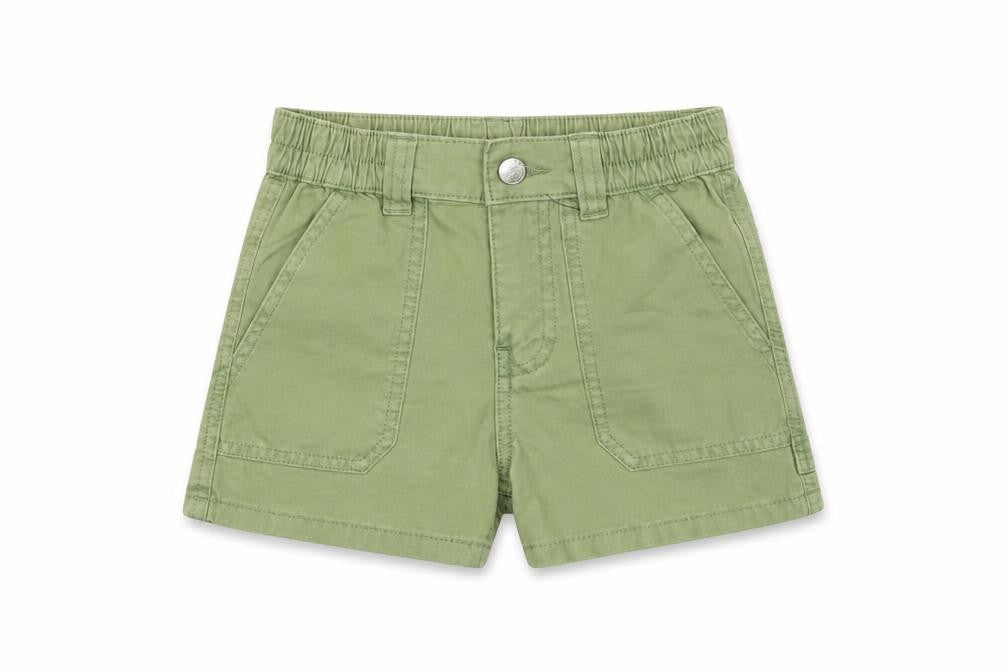 Marks & Spencer Girls Green Cotton Mom Shorts Size 6-7 Years L3 in Regular Zip - Elasticated Waist