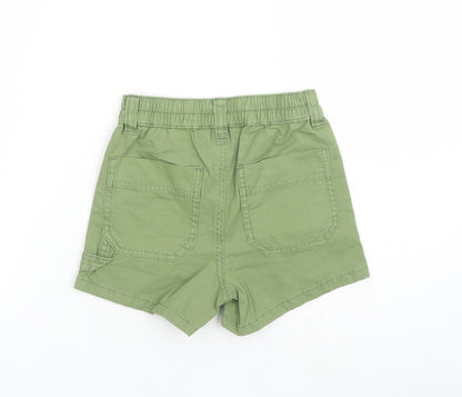 Marks & Spencer Girls Green Cotton Mom Shorts Size 6-7 Years L3 in Regular Zip - Elasticated Waist