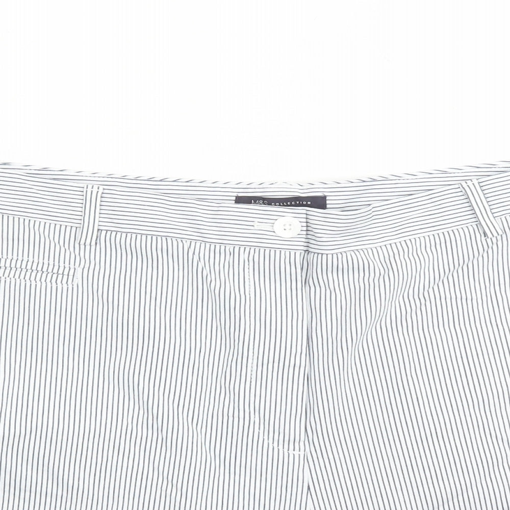 Marks and Spencer Womens Blue Striped Cotton Chino Shorts Size 22 L5 in Regular Zip