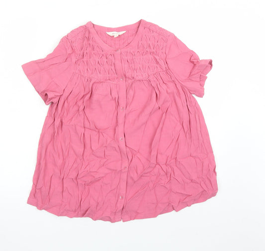 Per Una Womens Pink Viscose Basic Button-Up Size 6 Round Neck