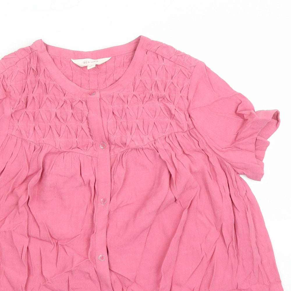 Per Una Womens Pink Viscose Basic Button-Up Size 6 Round Neck