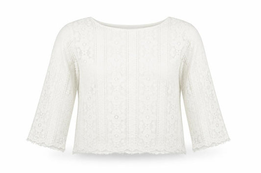 New Look Womens Ivory Geometric Polyester Cropped Blouse Size 6 Round Neck - Flowers