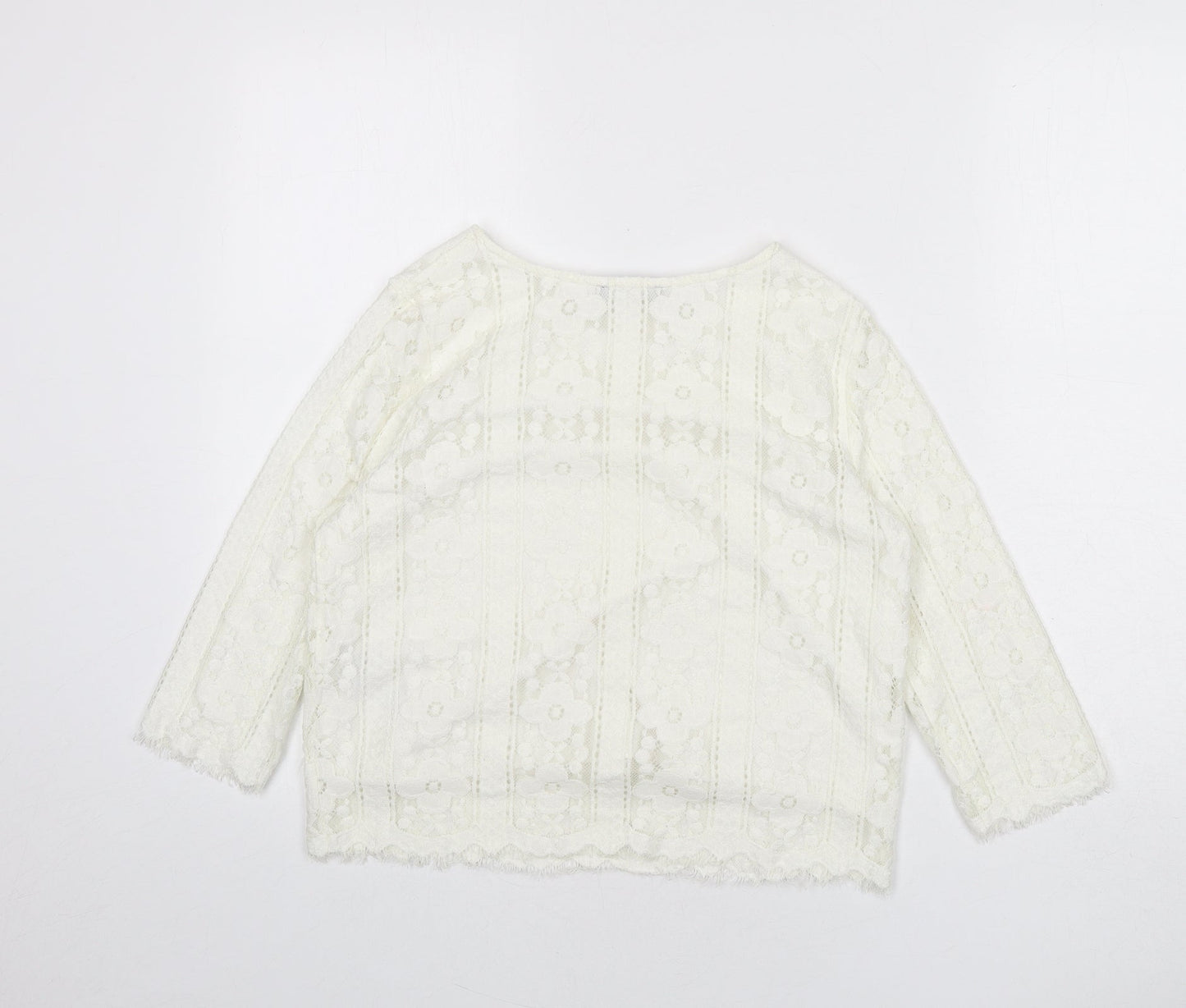 New Look Womens Ivory Geometric Polyester Cropped Blouse Size 6 Round Neck - Flowers