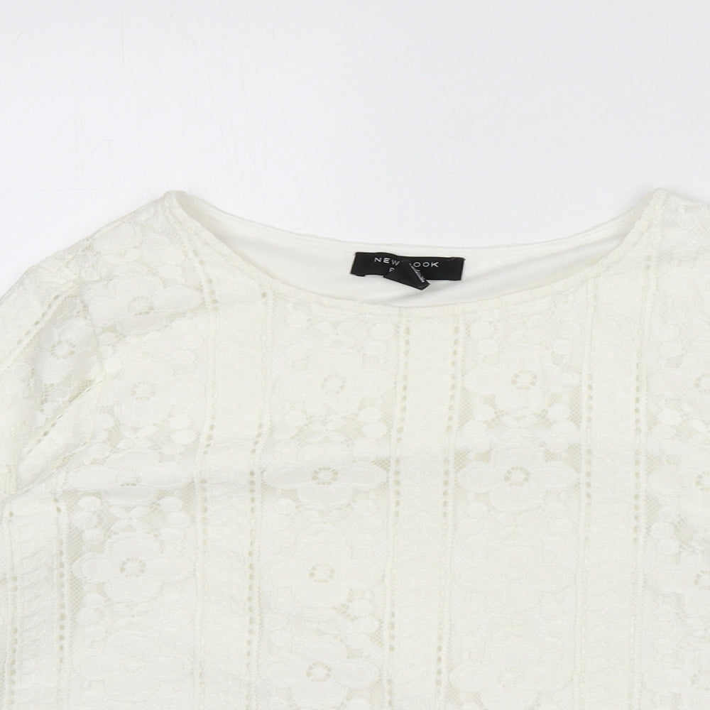 New Look Womens Ivory Geometric Polyester Cropped Blouse Size 6 Round Neck - Flowers