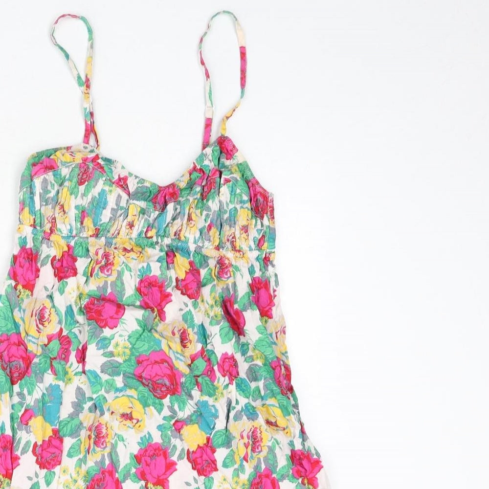 Topshop Womens Multicoloured Floral 100% Cotton Camisole Tank Size 12 Scoop Neck