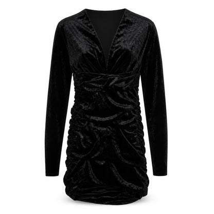 Zara Womens Black Polyester Bodycon Size M V-Neck Zip - Ruched Sides
