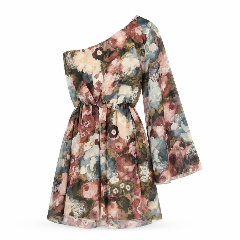 Love Womens Multicoloured Floral Polyester A-Line Size S One Shoulder Pullover - Size S/M