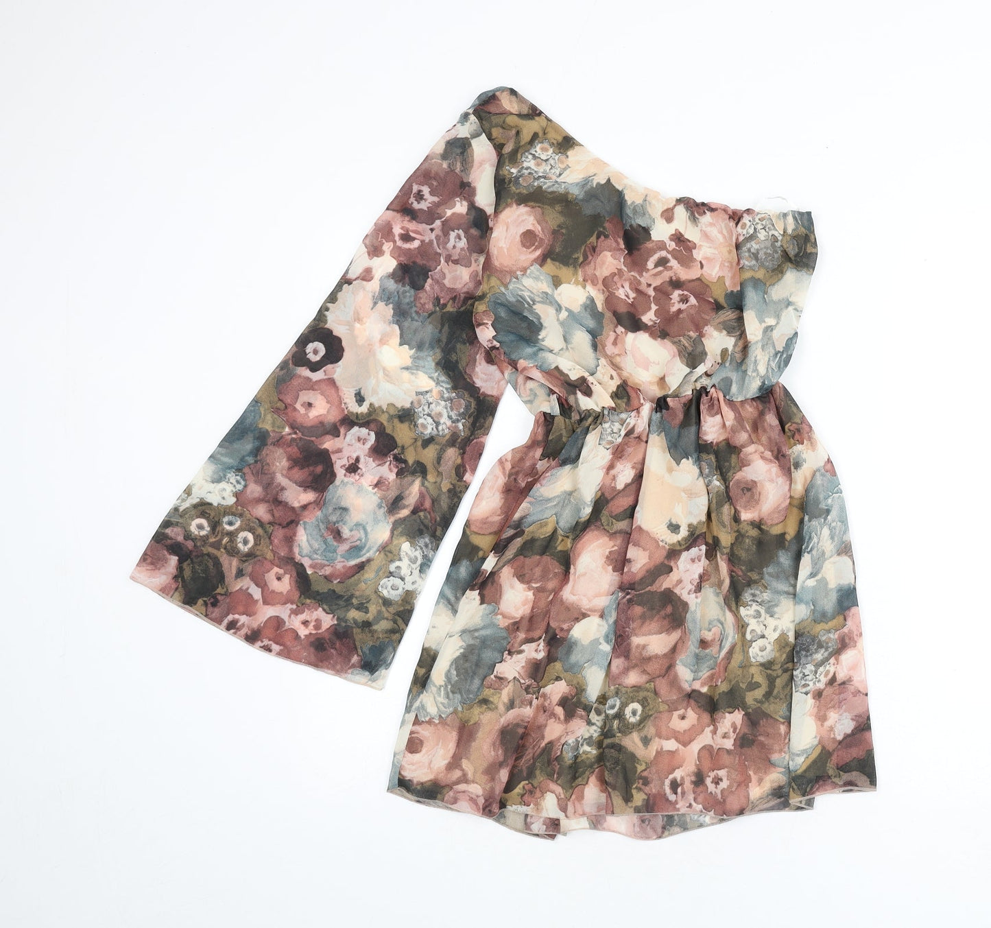 Love Womens Multicoloured Floral Polyester A-Line Size S One Shoulder Pullover - Size S/M