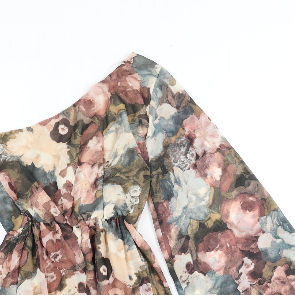 Love Womens Multicoloured Floral Polyester A-Line Size S One Shoulder Pullover - Size S/M