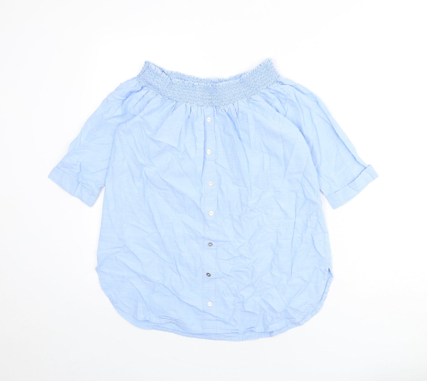 River Island Womens Blue Cotton Basic Blouse Size 12 Off the Shoulder - Bardot
