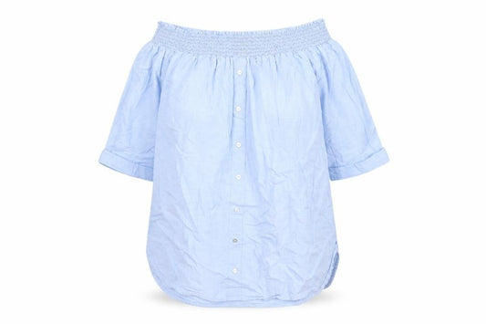 River Island Womens Blue Cotton Basic Blouse Size 12 Off the Shoulder - Bardot