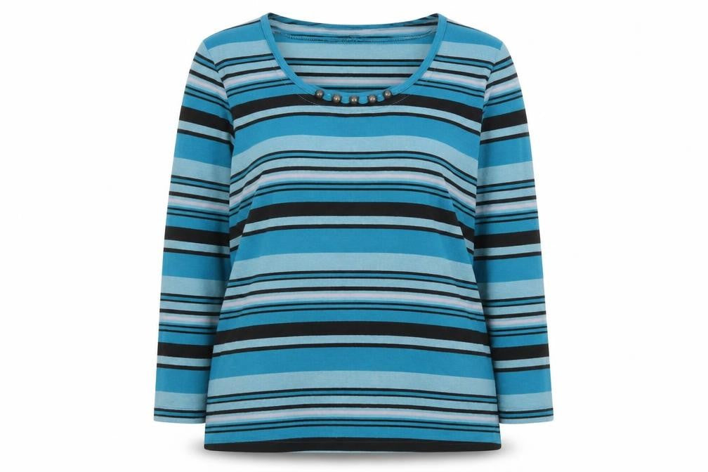 Alexara Womens Blue Round Neck Striped Polyester Pullover Jumper Size 18