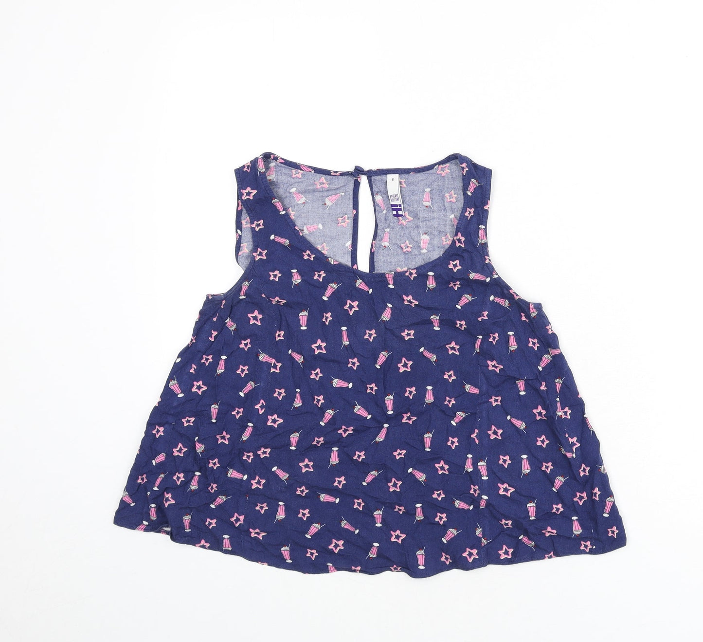 Henry Holland Womens Blue Geometric Viscose Cropped Tank Size 6 Scoop Neck - Milkshakes, Stars