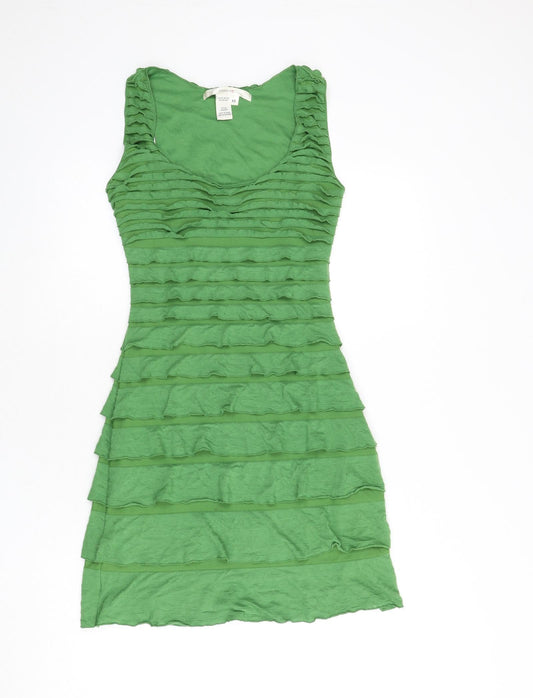 Studio M Womens Green Polyester A-Line Size XS Scoop Neck Pullover - Frills