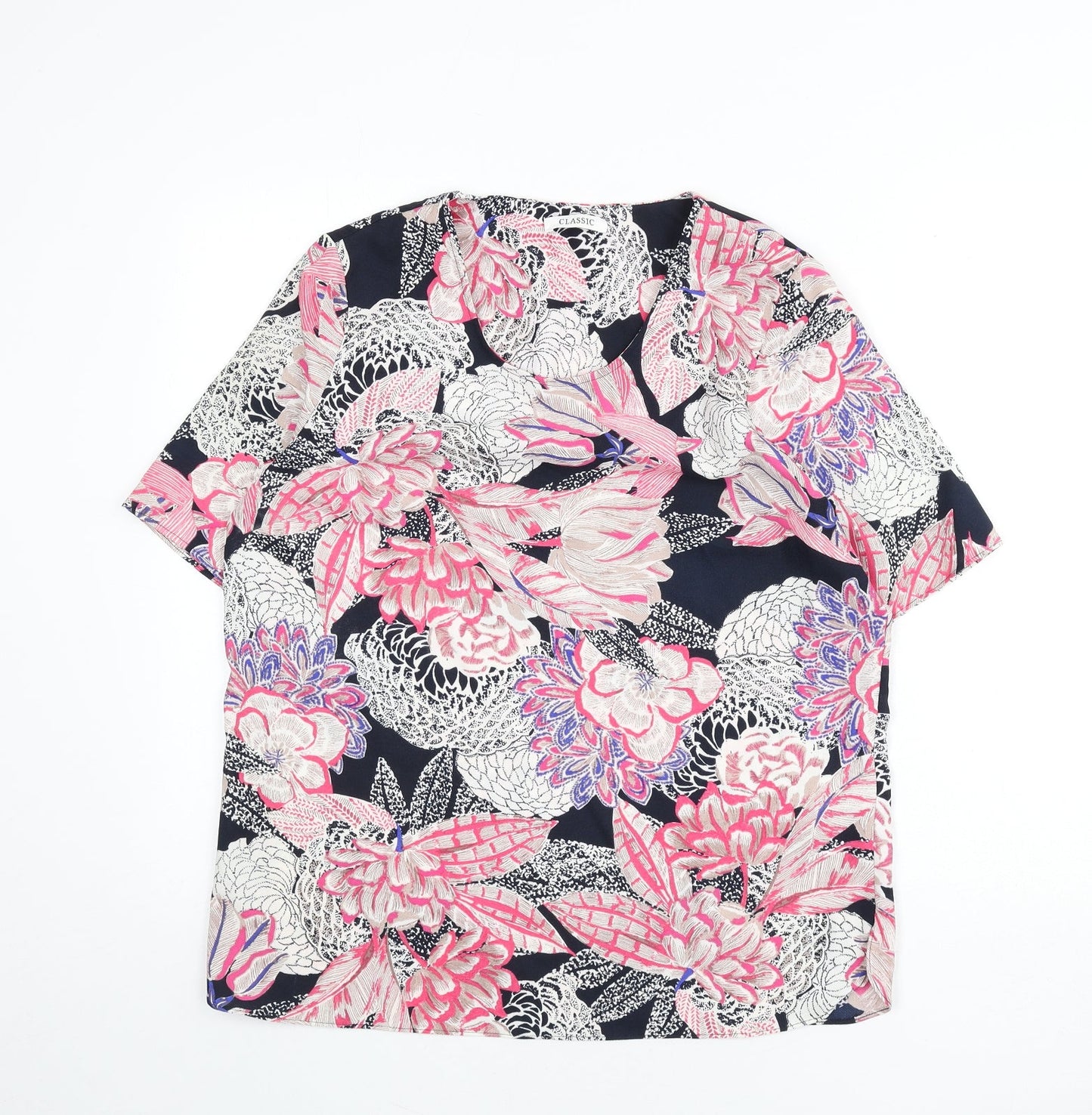 Classic Womens Multicoloured Floral Polyester Basic Blouse Size 14 Round Neck