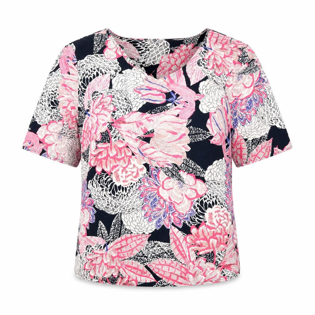 Classic Womens Multicoloured Floral Polyester Basic Blouse Size 14 Round Neck