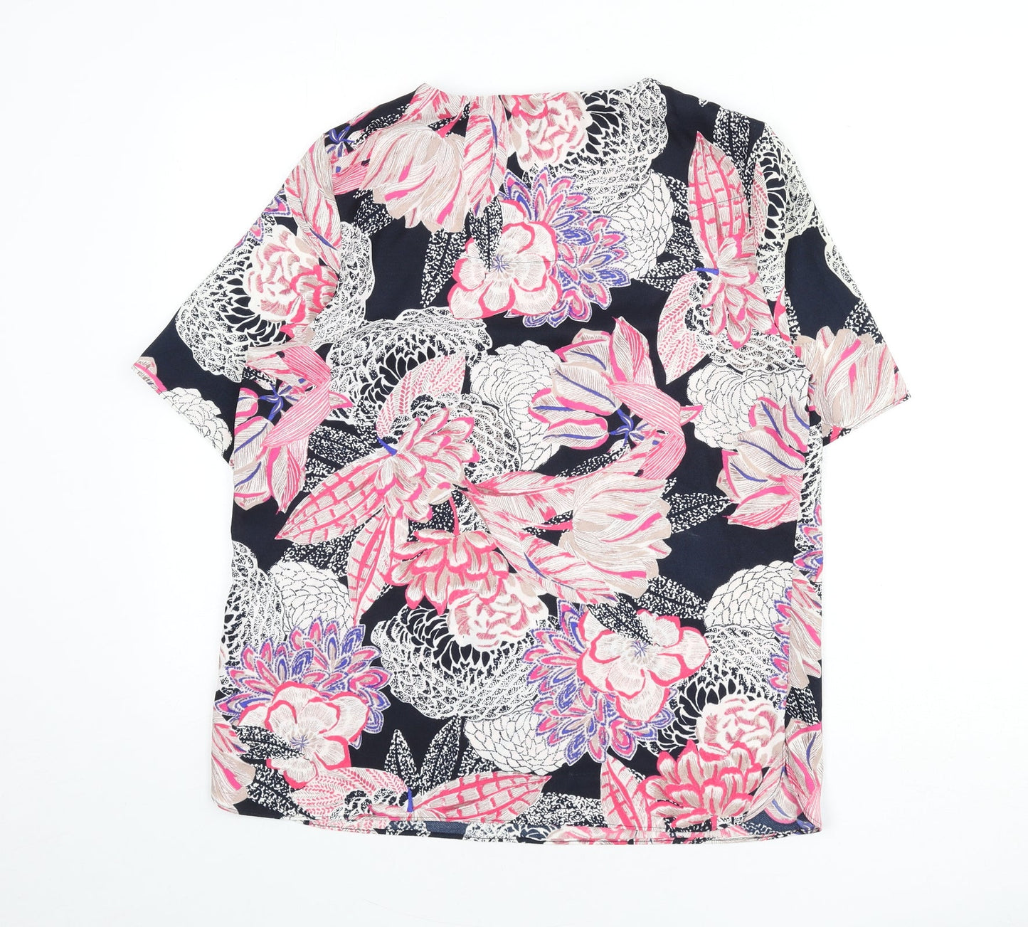 Classic Womens Multicoloured Floral Polyester Basic Blouse Size 14 Round Neck