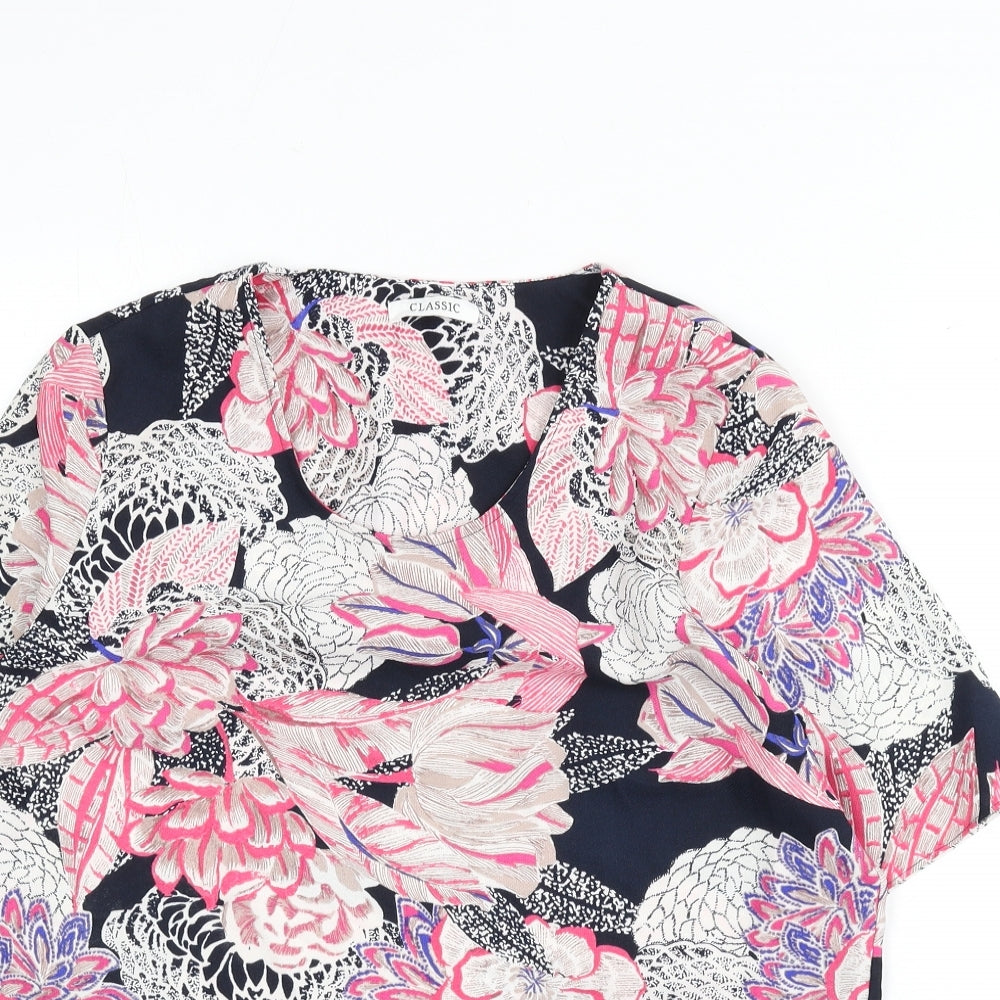 Classic Womens Multicoloured Floral Polyester Basic Blouse Size 14 Round Neck