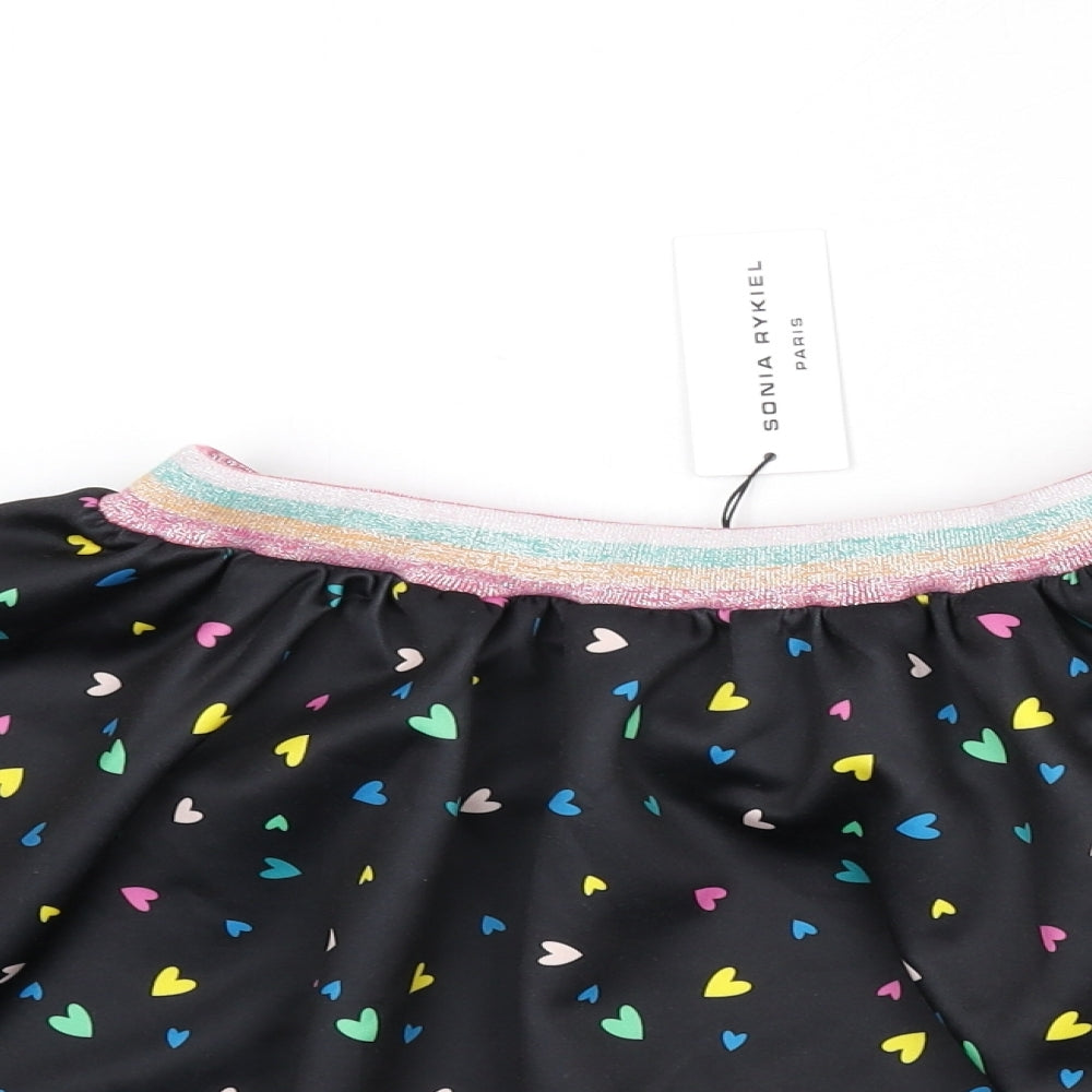 Sonia Rykiel Girls Black Geometric Polyester Skater Skirt Size 14 Years Regular Pull On - Heart Print