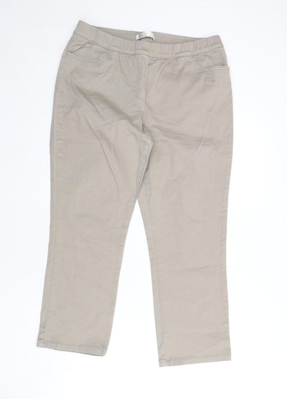 Bonprix Womens Beige Cotton Trousers Size 16 L24 in Regular
