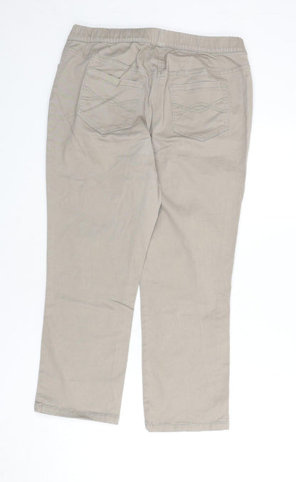 Bonprix Womens Beige Cotton Trousers Size 16 L24 in Regular