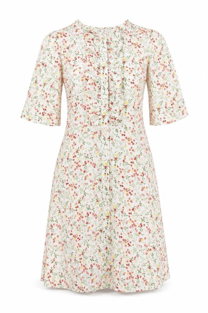 Zara Womens Multicoloured Floral Polyester A-Line Size M Round Neck Button