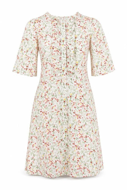 Zara Womens Multicoloured Floral Polyester A-Line Size M Round Neck Button