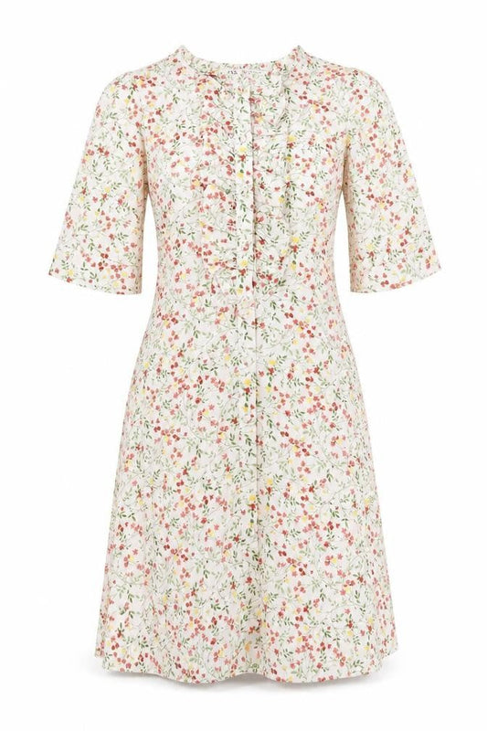 Zara Womens Multicoloured Floral Polyester A-Line Size M Round Neck Button