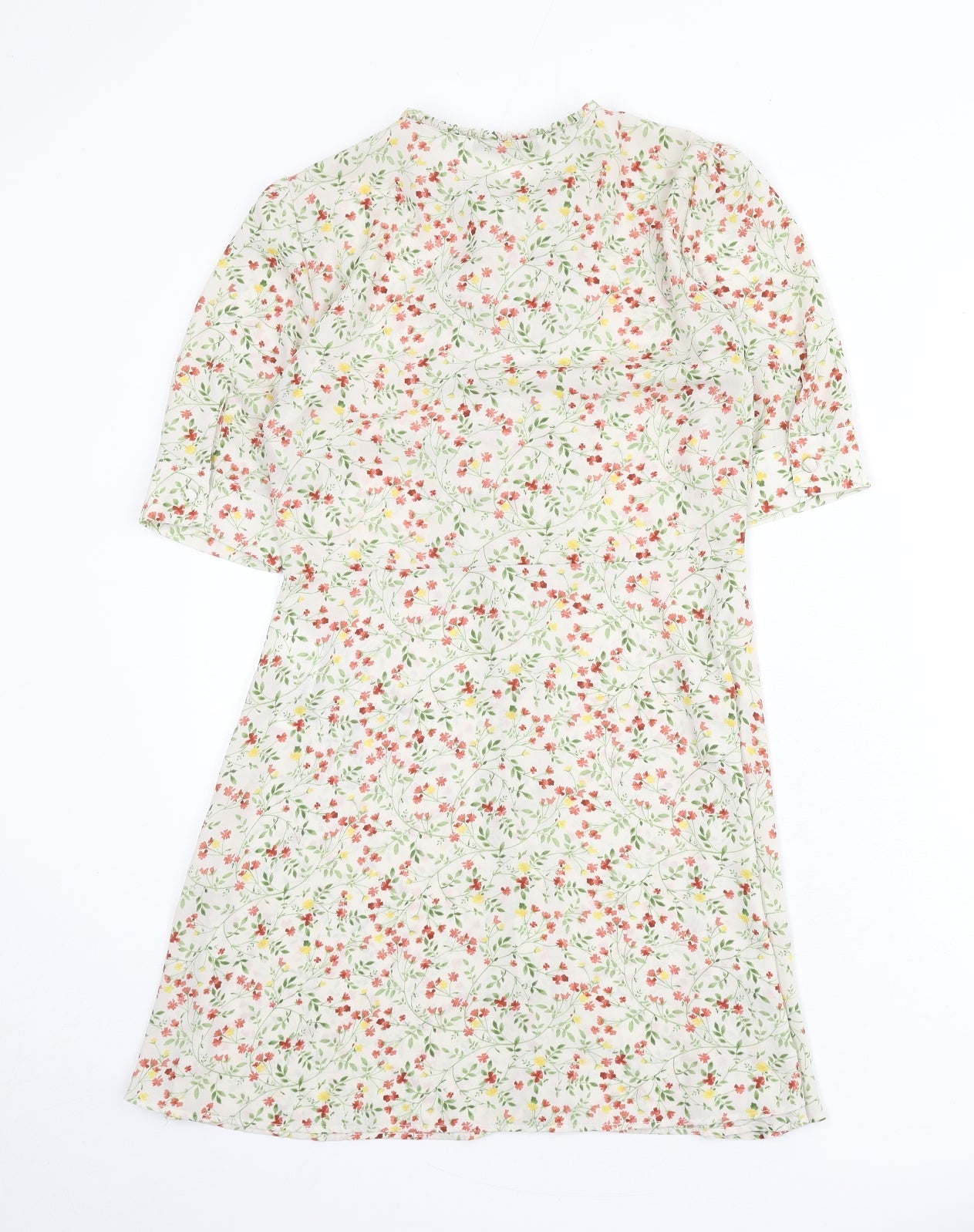 Zara Womens Multicoloured Floral Polyester A-Line Size M Round Neck Button