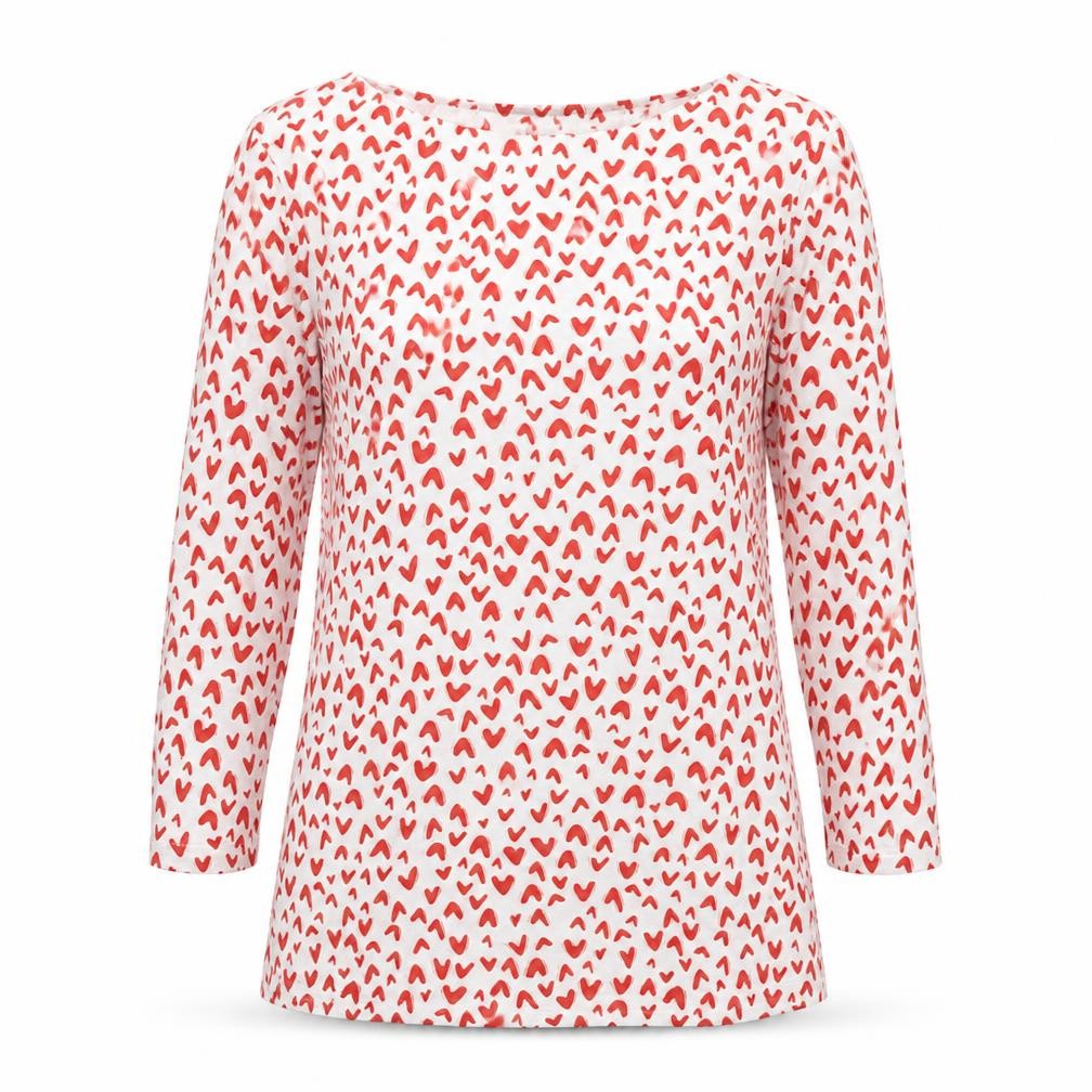 Marks & Spencer Womens White Geometric Cotton Basic T-Shirt Size 8 Boat Neck - Heart Print