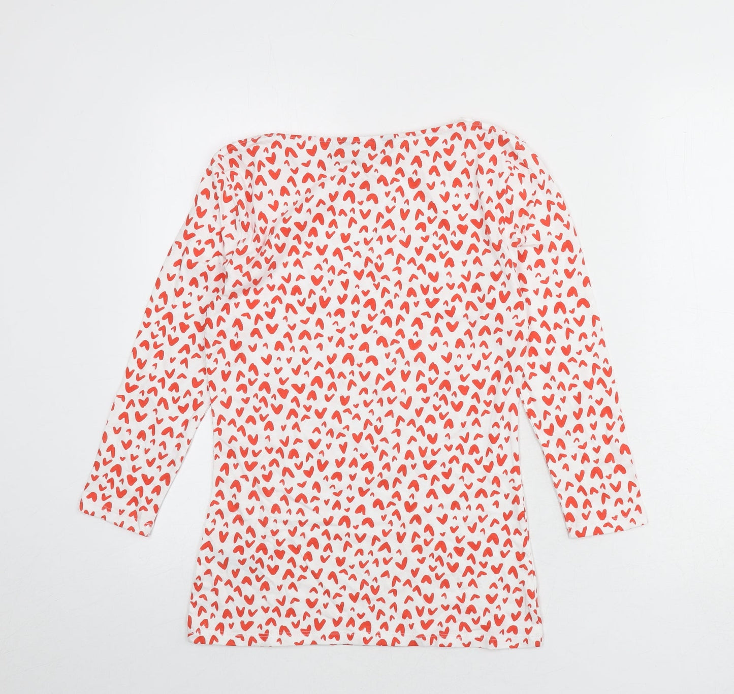 Marks and Spencer Womens White Geometric Cotton Basic T-Shirt Size 8 Boat Neck - Heart Print