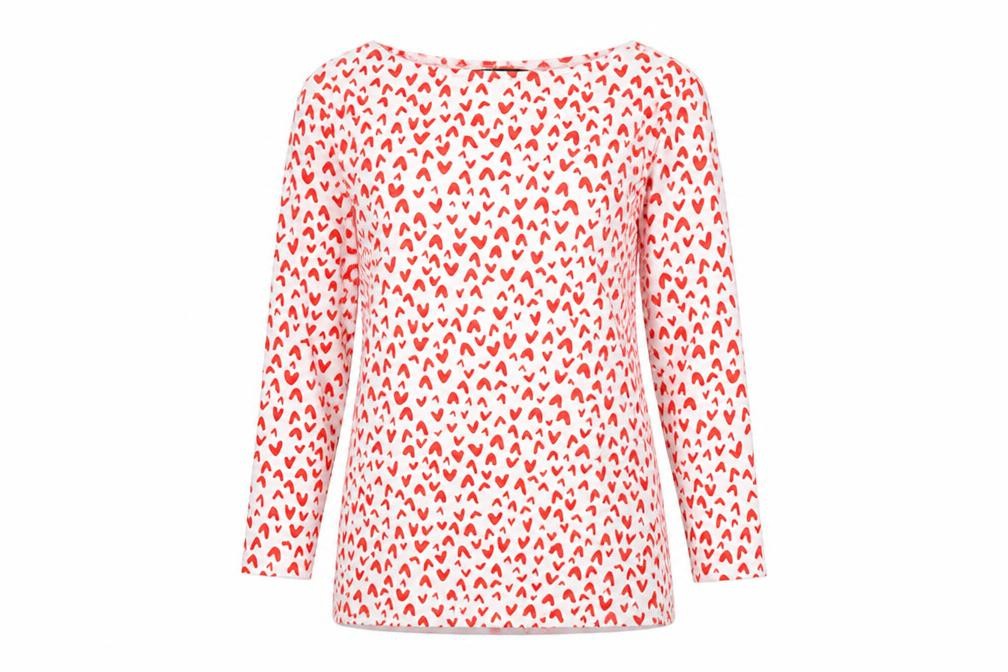 Marks & Spencer Womens White Geometric Viscose Basic T-Shirt Size 8 Boat Neck - Heart Print