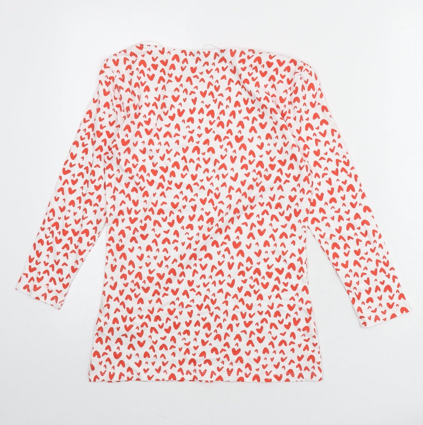 Marks and Spencer Womens White Geometric Viscose Basic T-Shirt Size 8 Boat Neck - Heart Print