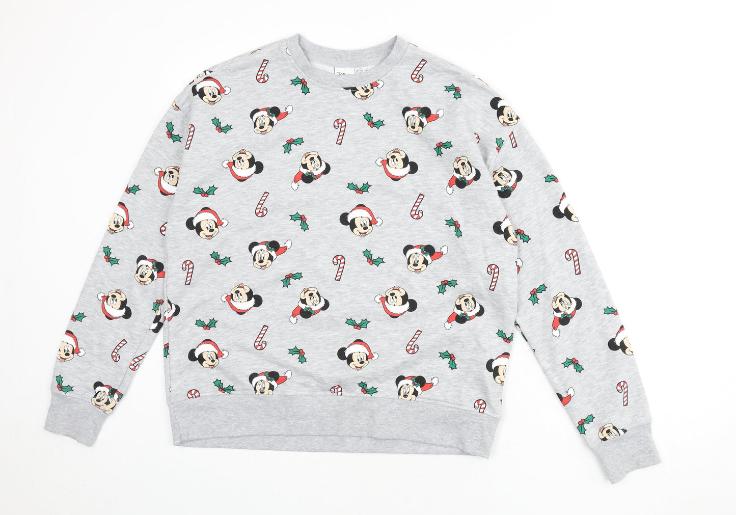 Disney Womens Ivory Geometric Cotton Pullover Sweatshirt Size 10 Pullover - Size 10/12, Christmas, Mickey Mouse
