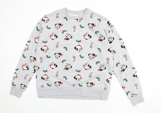 Disney Womens Ivory Geometric Cotton Pullover Sweatshirt Size 10 Pullover - Size 10/12, Christmas, Mickey Mouse
