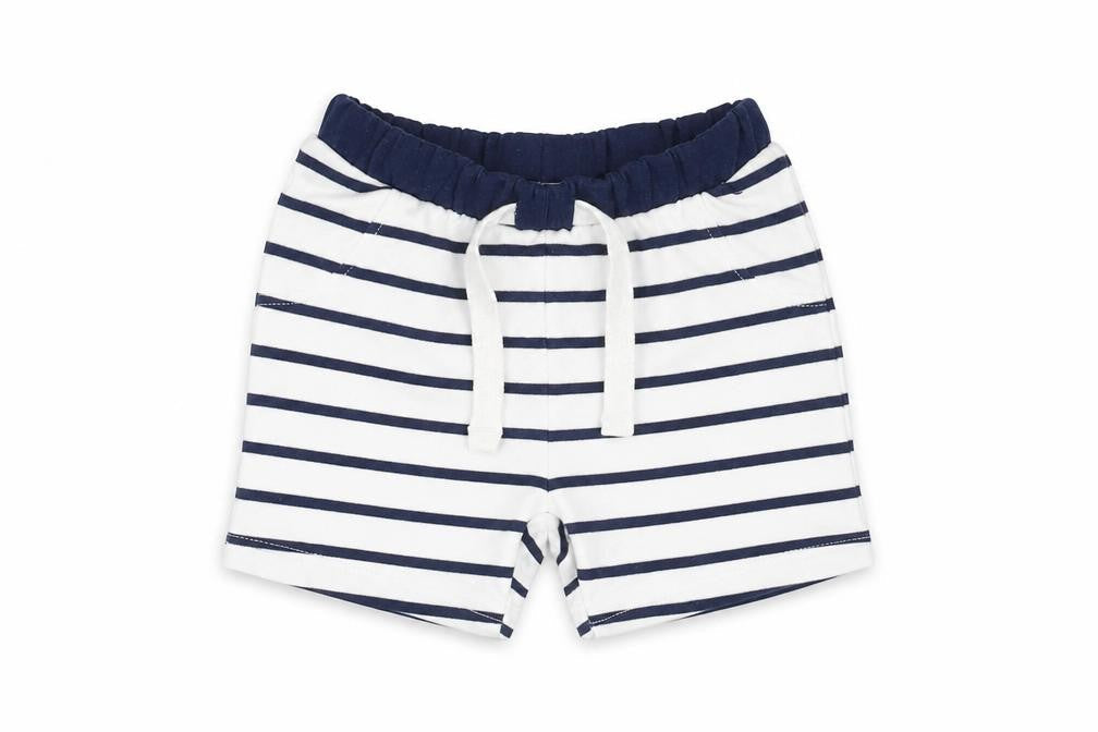 Marks & Spencer Boys White Striped Cotton Cropped Trousers Size 0-3 Months Drawstring