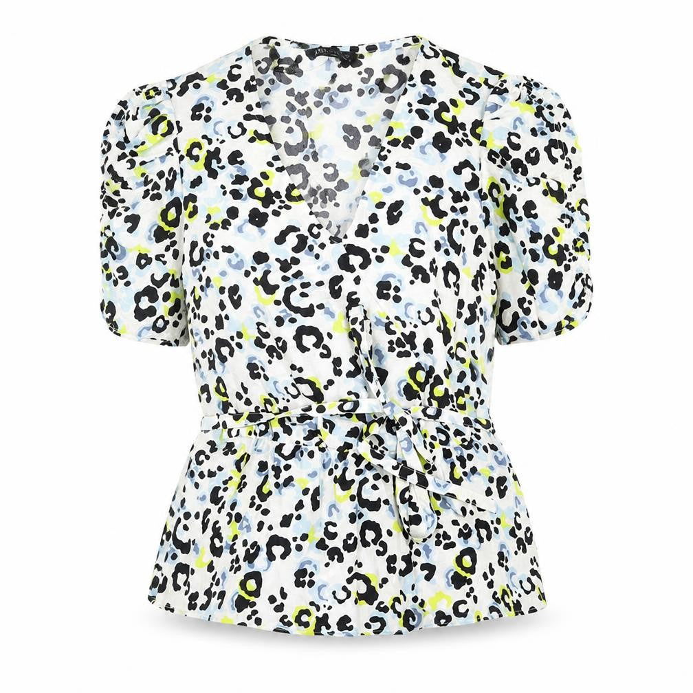 Marks & Spencer Womens Multicoloured Animal Print Polyester Basic Blouse Size 6 V-Neck - Leopard Print Belted Peplum