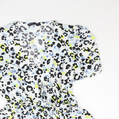 Marks & Spencer Womens Multicoloured Animal Print Polyester Basic Blouse Size 6 V-Neck - Leopard Print Belted Peplum