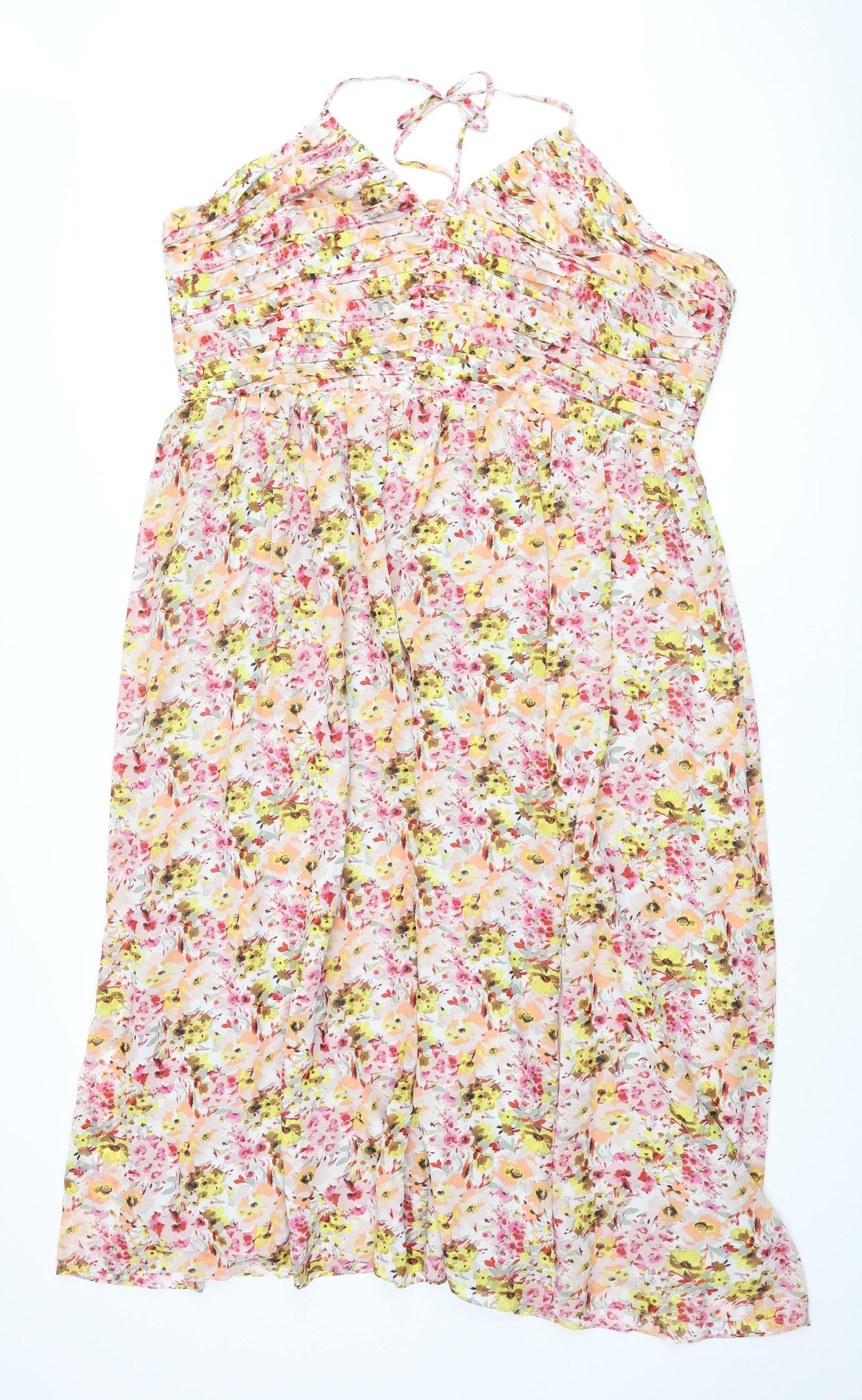 Marks and Spencer Womens Multicoloured Floral Polyester Maxi Size 22 Halter Zip - Pleated Bodice