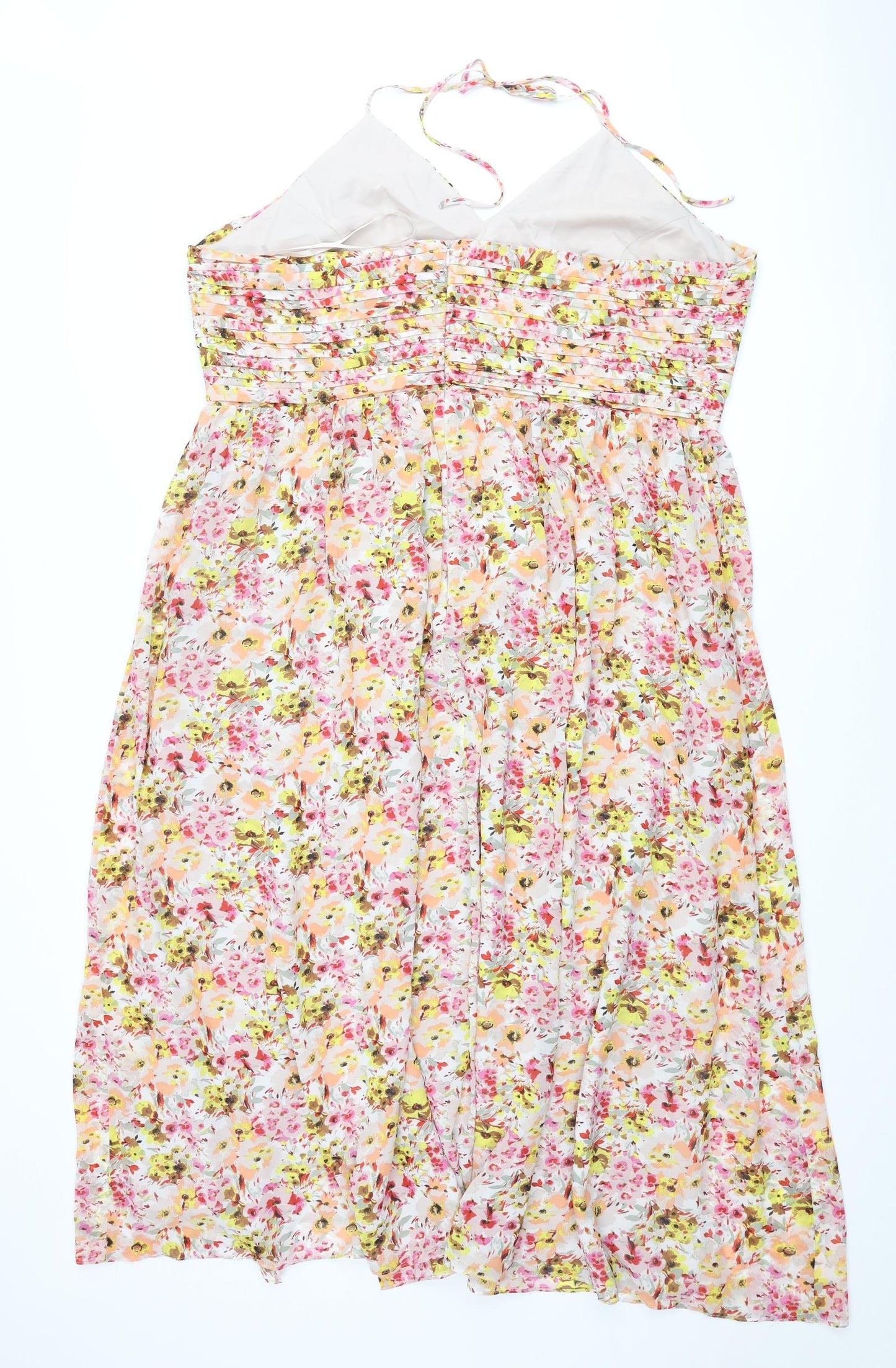 Marks and Spencer Womens Multicoloured Floral Polyester Maxi Size 22 Halter Zip - Pleated Bodice