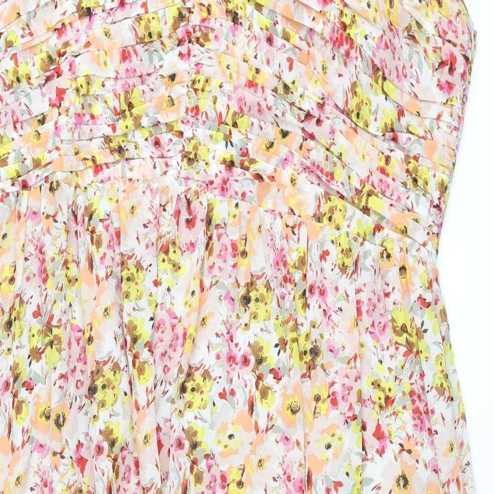 Marks and Spencer Womens Multicoloured Floral Polyester Maxi Size 22 Halter Zip - Pleated Bodice