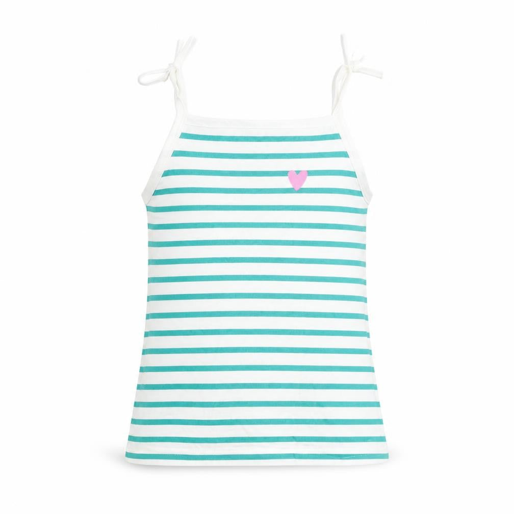 Marks & Spencer Girls Blue Striped Cotton Basic Tank Size 2-3 Years Square Neck Pullover - Embroidered Heart