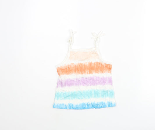 Marks and Spencer Girls Multicoloured Geometric Cotton Basic Tank Size 2-3 Years Square Neck Pullover - Tie Dye