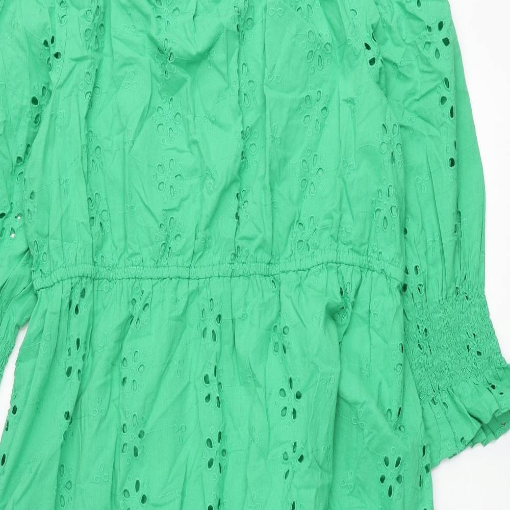 Marks and Spencer Womens Green Cotton Maxi Size 16 Round Neck Tie - Broderie Anglaise