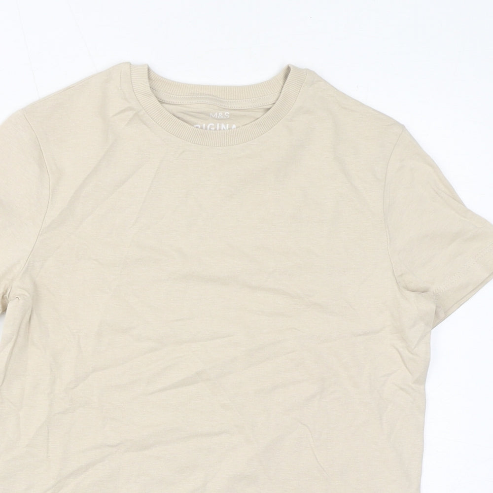 Marks and Spencer Boys Beige Cotton Basic T-Shirt Size 8-9 Years Crew Neck Pullover