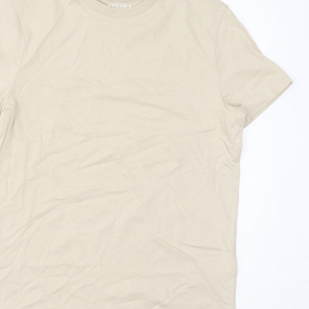 Marks and Spencer Boys Beige Cotton Basic T-Shirt Size 8-9 Years Crew Neck Pullover
